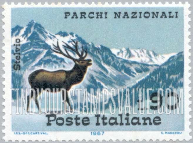 FindYourStampsValue: Red deer, Stelvio Pass, Ortler Mountains, horizontal