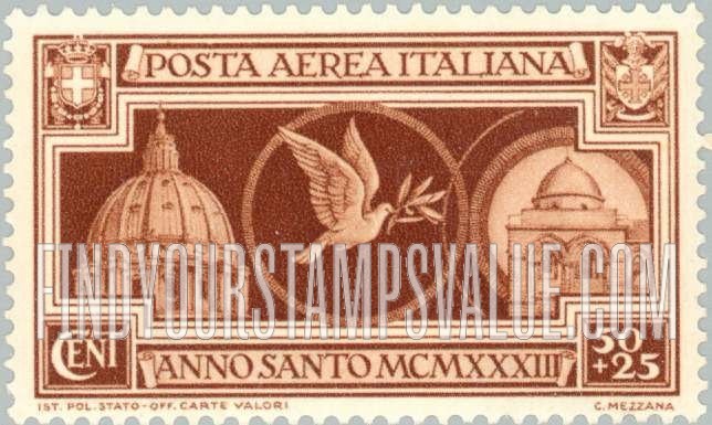 FindYourStampsValue: AIR POST SEMI-POSTAL - Dome of St. Peter’s, dove with olive branch, Church of the Holy Sepulcher