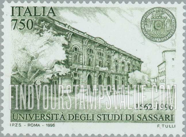 FindYourStampsValue: Universities of Italy: University of Sassari (1562-1996), horizontal