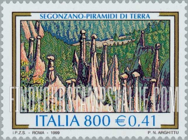 FindYourStampsValue: Tourism Type of 1998: Earthen pyramids, Segonzano