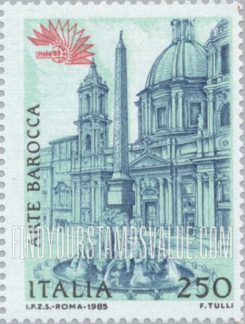FindYourStampsValue: Italia β85: Church of St. Agnes, Rome, fountain and obelisk