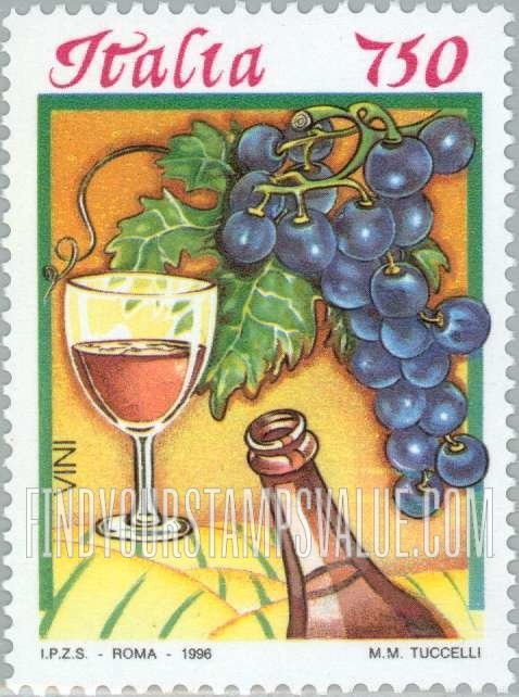 FindYourStampsValue: Italian Food Type of 1995: Red wine, grapes