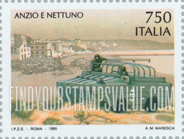 FindYourStampsValue: End of World War II, 50th Anniversary: Allied DUKW, Battles of Anzio and Nettuno