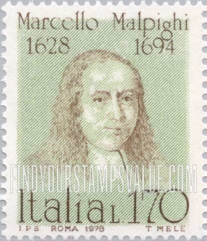 FindYourStampsValue: Portraits of famous Italians: Marcello Malpghi
