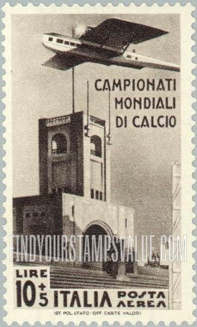 FindYourStampsValue: AIR POST - Airplane and Stadium Entrance