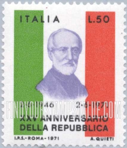 FindYourStampsValue: Giuseppe Mazzini, Italian Flag