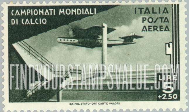 FindYourStampsValue: AIR POST - Airplane over Stadium