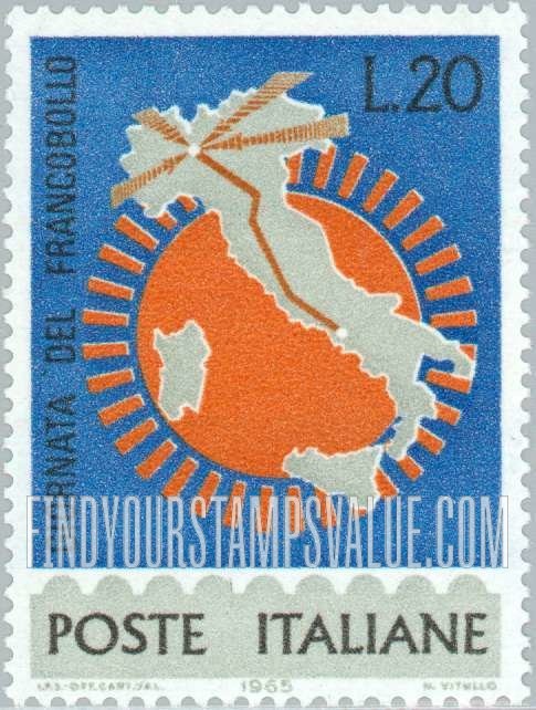 FindYourStampsValue: Map of Italy with Milan-Rome Highway
