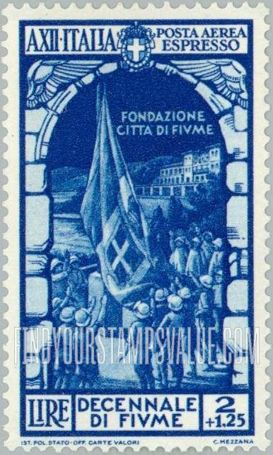 FindYourStampsValue: AIR POST SPECIAL DELIVERY - Annexation of Fiume Type: Flag raising before Fascist headquarters