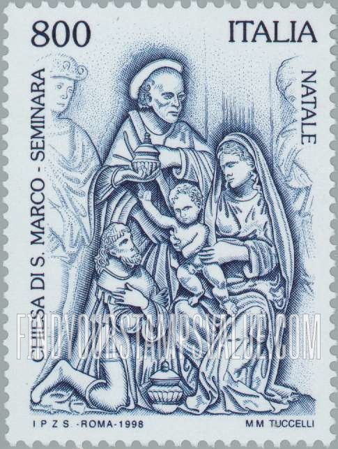 FindYourStampsValue: Christmas: Sculpture, “The Epiphany,” Church of St. Mark, Seminara, vertical