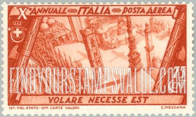 FindYourStampsValue: AIR POST - March on Rome Type of Postage: Italian buildings from the air