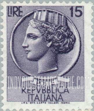 FindYourStampsValue: “Italia” after Syracusean Coin: Italia Type of 1953-54 and 1955-58