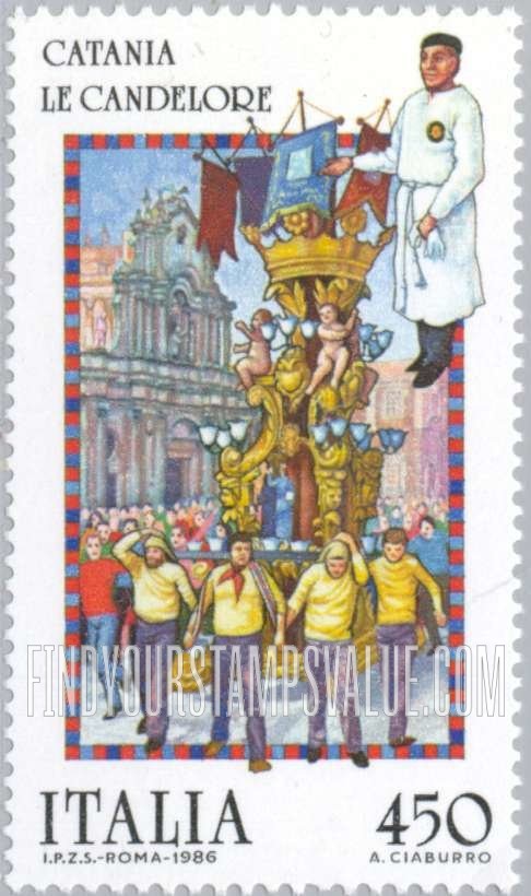 FindYourStampsValue: Folk Celebration Type of 1982: Procession of St. Agnes, Le Candelore Folk Festival, Catania