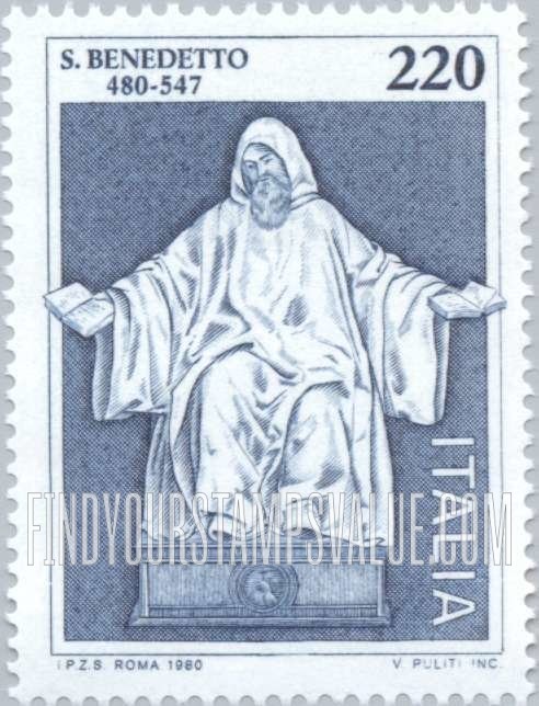 FindYourStampsValue: St. Benedict of Nursia, 1500th Birth Anniversary
