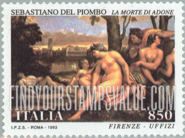 FindYourStampsValue: Museum Treasures: The Death of Adonis, by Sebastiano Del Piombo