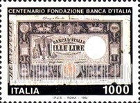 FindYourStampsValue: Bank of Italy, Centennial: 1000 Lire note