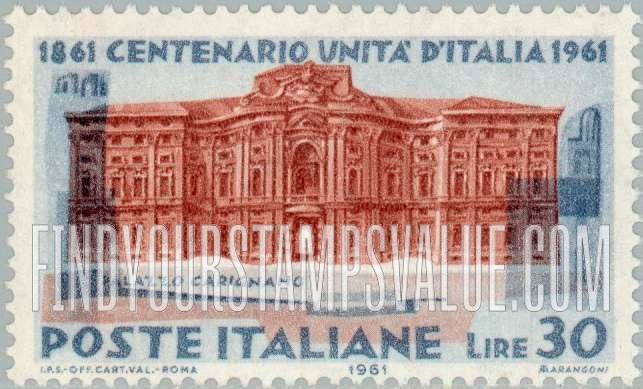 FindYourStampsValue: Centenary of Italian unity: Carignano palace, Turin