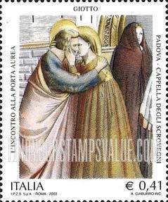 FindYourStampsValue: Encounter at the Golden Door, by Giotto