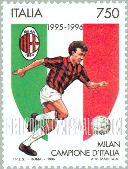 FindYourStampsValue: Milan, 1995-96 national soccer champions
