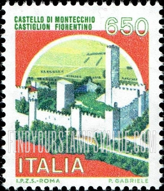 FindYourStampsValue: Castle Type of 1980: Montecchio Castle, Castiglion Fiorentino