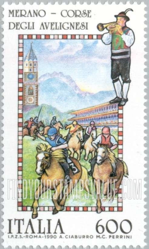 FindYourStampsValue: Folk Celebration Type of 1982: Horse race, Merano