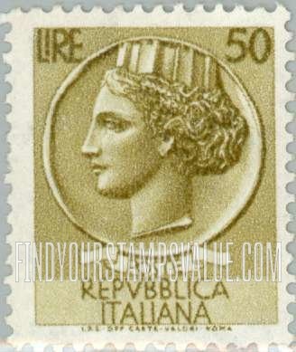FindYourStampsValue: “Italia” after Syracusean Coin: Italia Type of 1953-54 and 1955-58