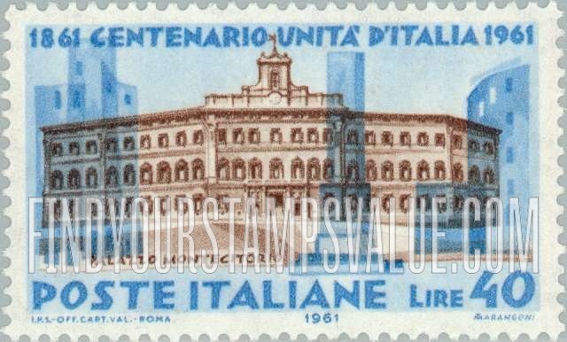 FindYourStampsValue: Centenary of Italian unity: Montecitorio palace, Rome