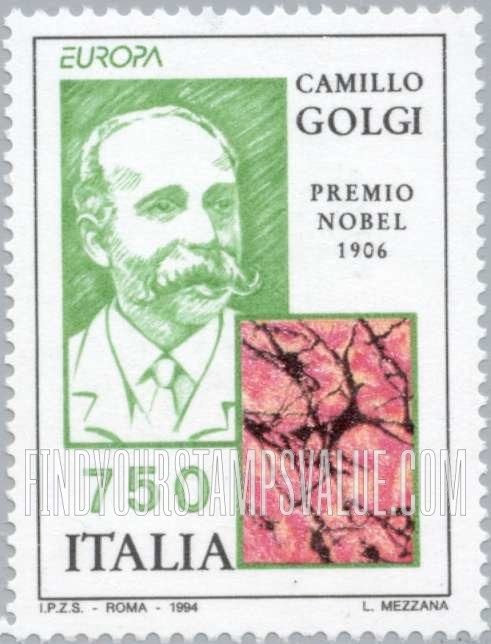 FindYourStampsValue: Nobel Prize Winners: Camillo Golgi (1844-1926), Physician, Medicine, 1906