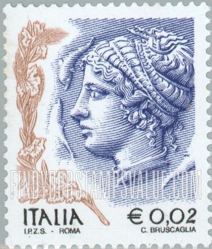 FindYourStampsValue: Women in Art Type of 1998 With Denominations in Euros Only: Profile of woman from Syracuse tetradrachm