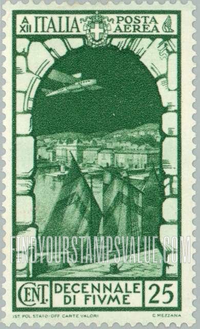 FindYourStampsValue: AIR POST - Annexation of Fiume Type of Postage: View of Fiume Harbor