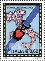 FindYourStampsValue: Road Safety: Seat belt, map of Italy, vertical