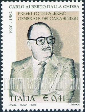FindYourStampsValue: Carlo Alberto Dalla Chiesa (1920-82), Prefect of Palermo Assassinated by Mafia