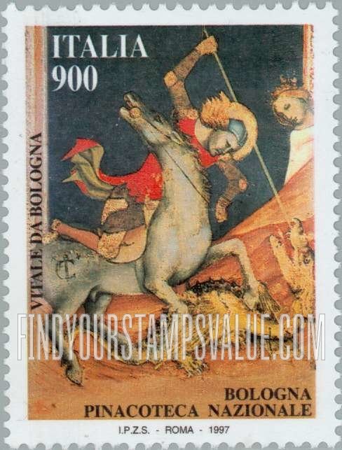 FindYourStampsValue: Artifacts and Paintings from National Museums and Galleries: St. George and the Dragon, Vitale da Bologna, National Picture Gallery, Bologna