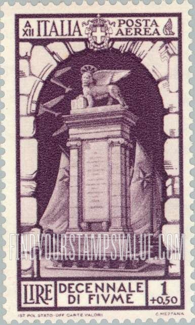 FindYourStampsValue: AIR POST - Annexation of Fiume Type of Postage: Monument to the Dead