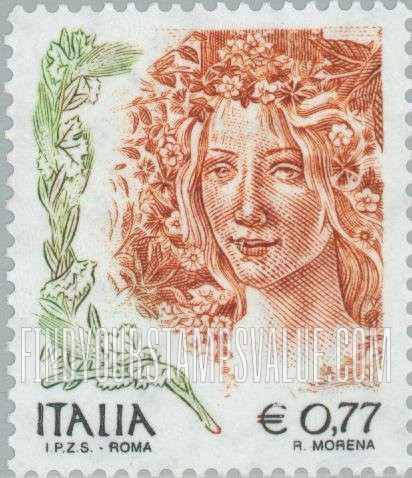 FindYourStampsValue: Women in Art Type of 1998 With Denominations in Euros Only: “Primavera,” by Botticelli