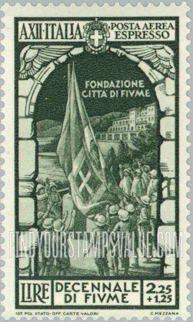 FindYourStampsValue: AIR POST SPECIAL DELIVERY - Annexation of Fiume Type: Flag raising before Fascist headquarters