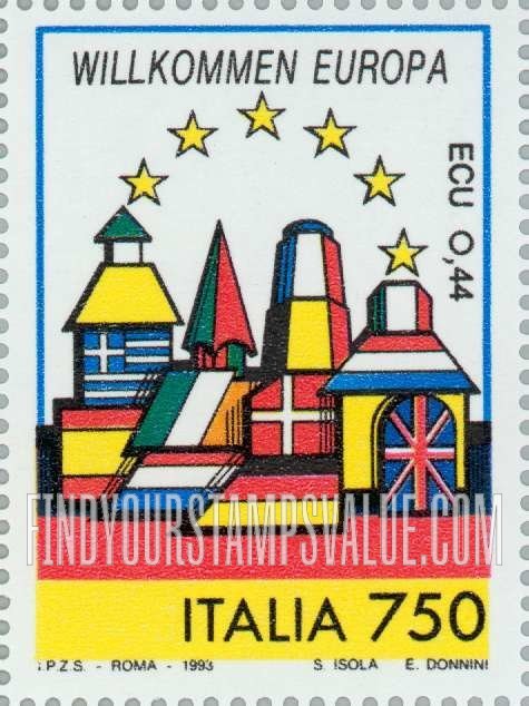 FindYourStampsValue: Buildings on national flags, inscriptions in native language: Germany (Willkommen)