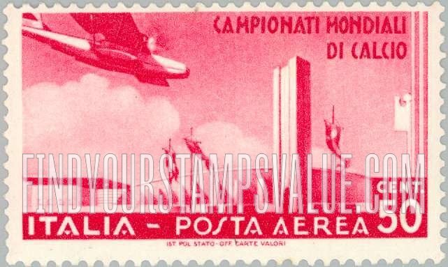 FindYourStampsValue: AIR POST - Airplane and View of Stadium