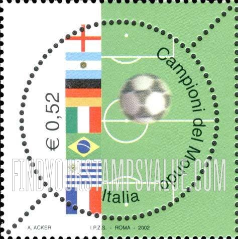 FindYourStampsValue: 2002 World Cup Soccer Championships, Japan and Korea: Flags, soccer ball and field (33mm diameter)