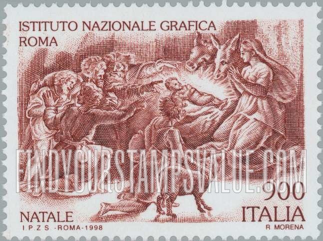 FindYourStampsValue: Christmas: Adoration of the shepherds, drawing by Giulio Romano