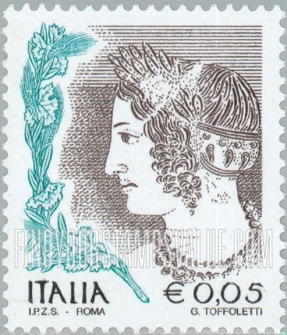 FindYourStampsValue: Women in Art Type of 1998 With Denominations in Euros Only: “Young Velca,” Etruscan tomb