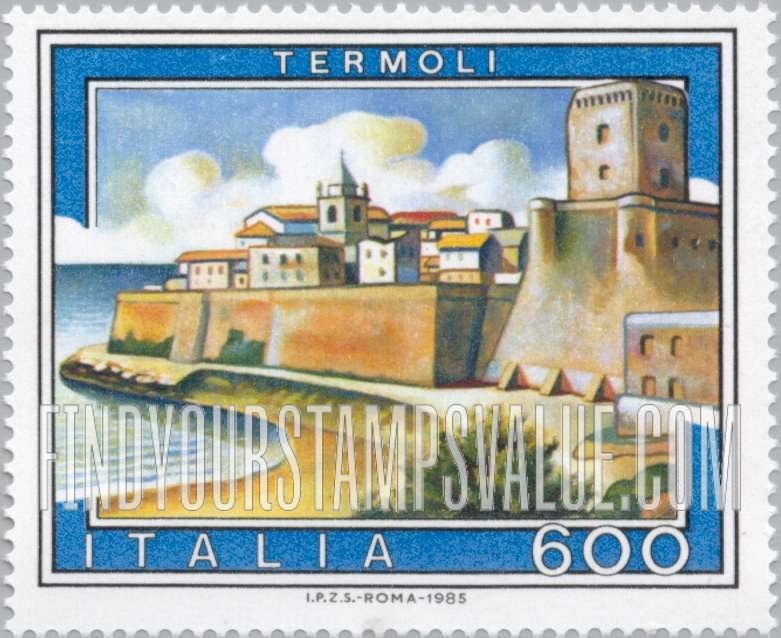 FindYourStampsValue: Tourist Type of 1974: Beach, old town at Termoli