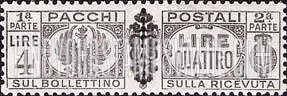 FindYourStampsValue: PARCEL POST - Pacchi Postali: Overprinted Between Halves in Black
