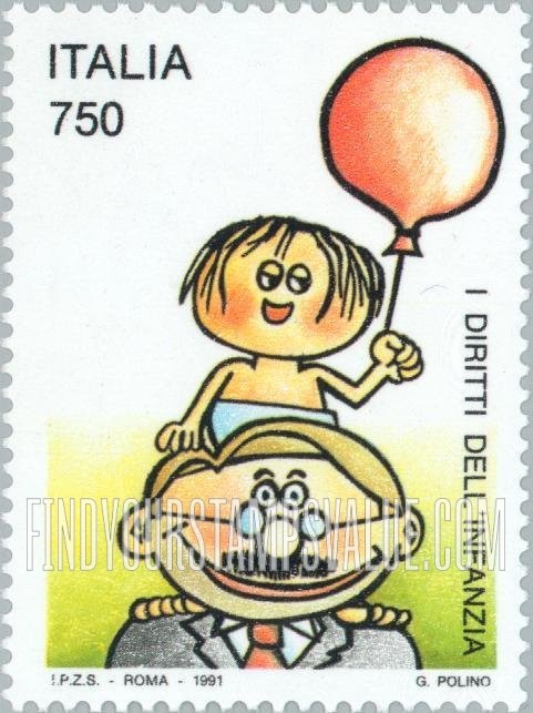 FindYourStampsValue: Man, child with balloon