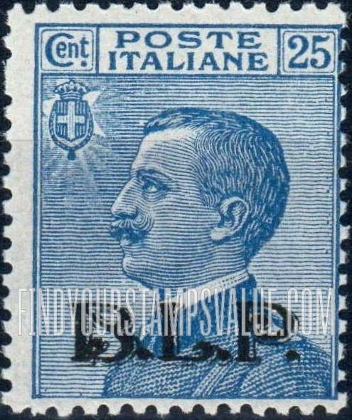 FindYourStampsValue: SEMI-POSTAL - King Victor Emmanuel III: Regular Issues of 1901-22 Overprinted in Red, Black, Blue, Brown or Orange