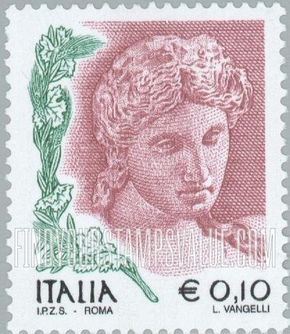 FindYourStampsValue: Women in Art Type of 1998 With Denominations in Euros Only: Head of terra cotta statue, 3rd centennial BC