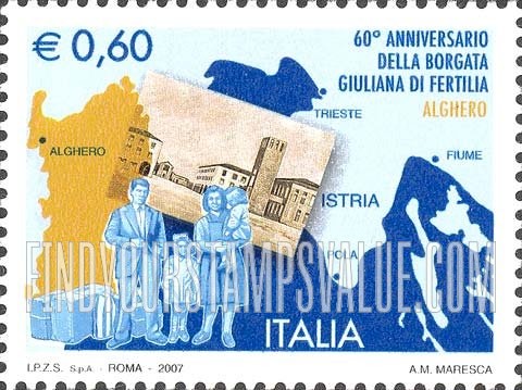 FindYourStampsValue: Relocation of Istrian Area Refugees to Giuliana di Fertilia District, Sardinia, 60th Anniversary