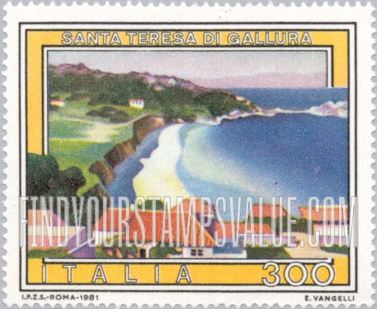 FindYourStampsValue: Tourist Type of 1974: St. Teresa di Gallura beach