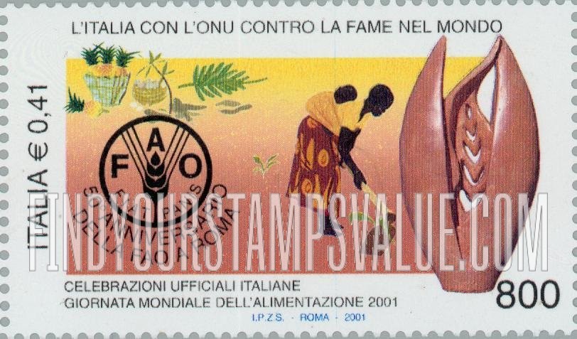 FindYourStampsValue: Food and Agriculture Organization and farmer (49x27mm)