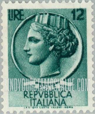 FindYourStampsValue: “Italia” after Syracusean Coin: Italia Type of 1953-54 and 1955-58
